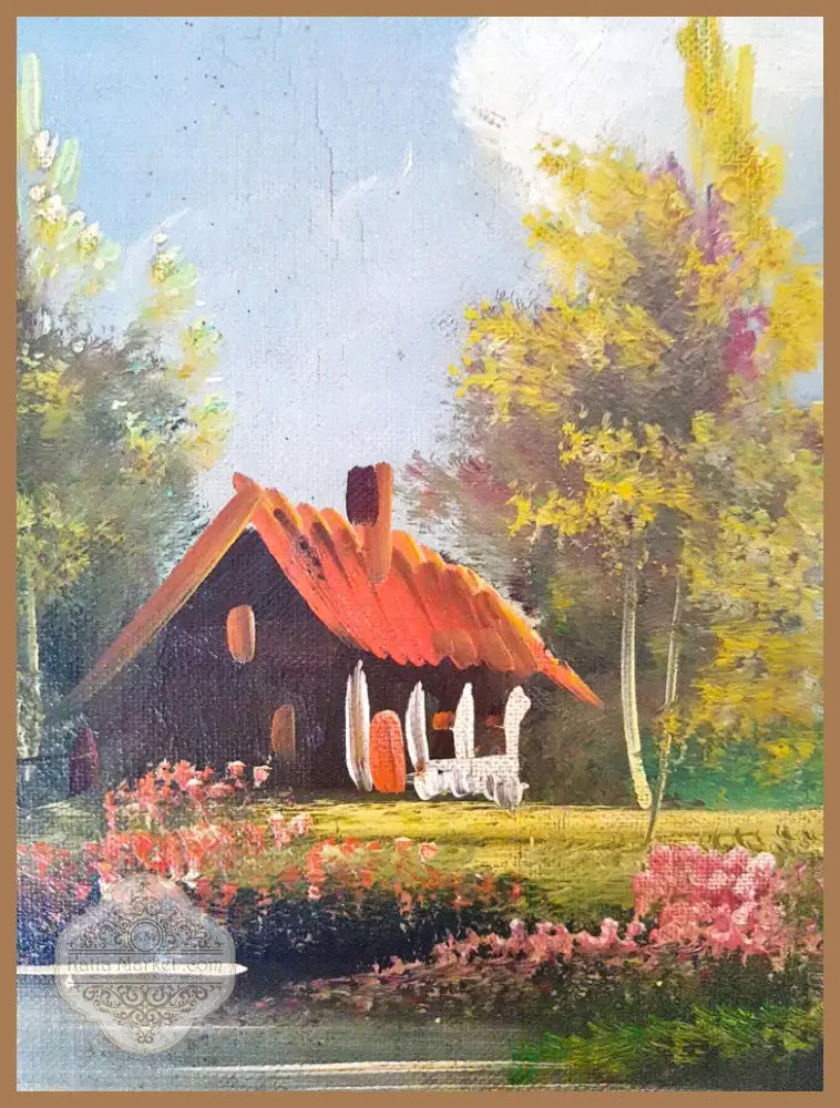 Пасторален пейзаж с къща и езеро- масло от Neij T. (1089) - Картина