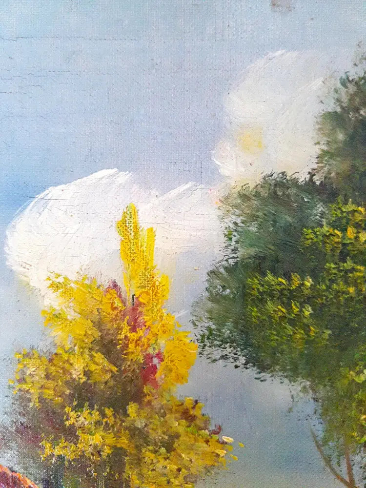 Пасторален пейзаж с къща и езеро- масло от Neij T. (1089) - Картина