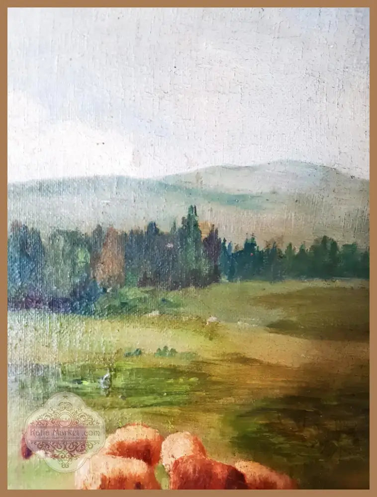 Пасторален пейзаж с овчарче- масло от Белчева (1167) - Картина