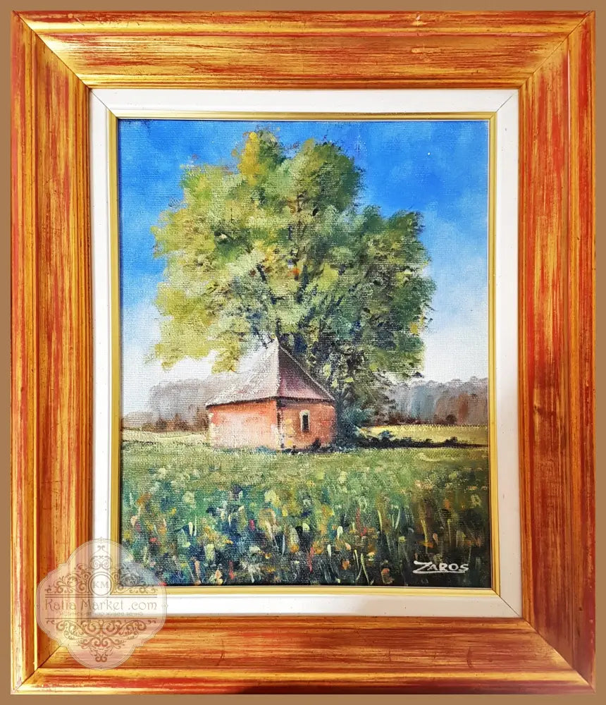 Пейзаж къща в полето- масло - Zaros - Картина