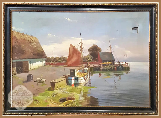 Пейзаж пристан с лодки- масло от Th. Ftiig - Th. Ftiig - Картина