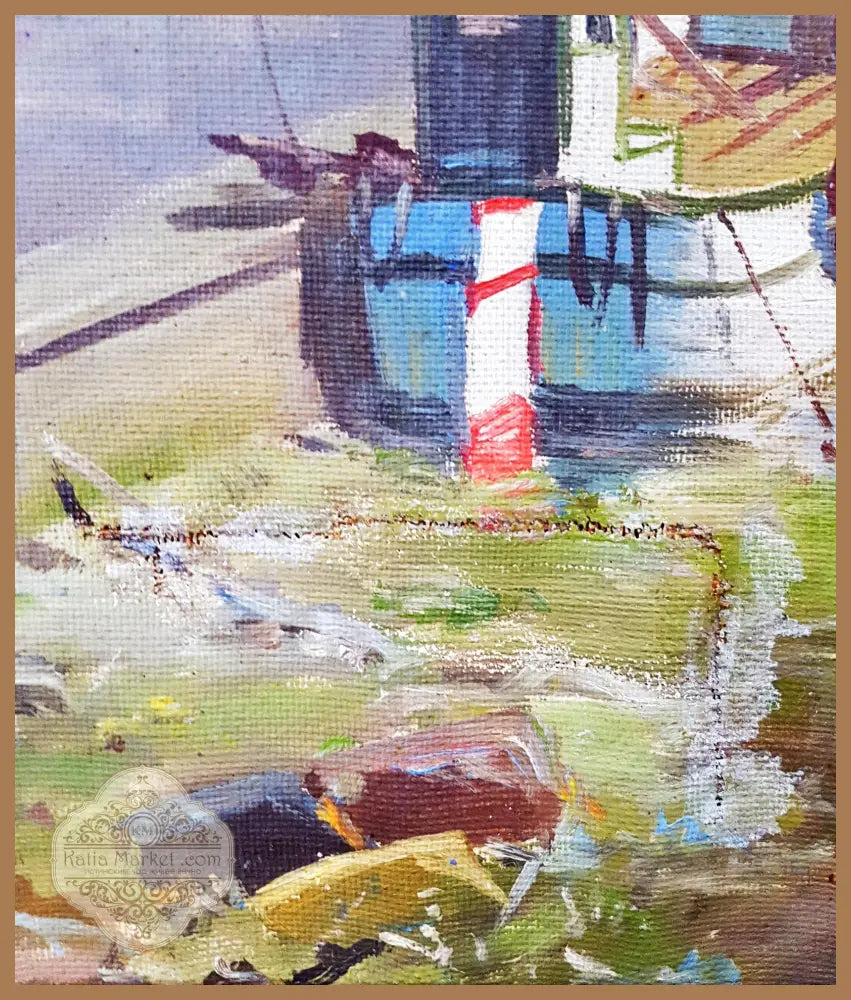 Пейзаж пристан с лодки- масло от Th. Ftiig - Th. Ftiig - Картина
