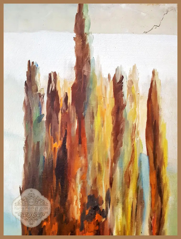 Пейзаж с езеро и тополи- масло. от Т. Русев- 1968 година - Т. Русев - Картина