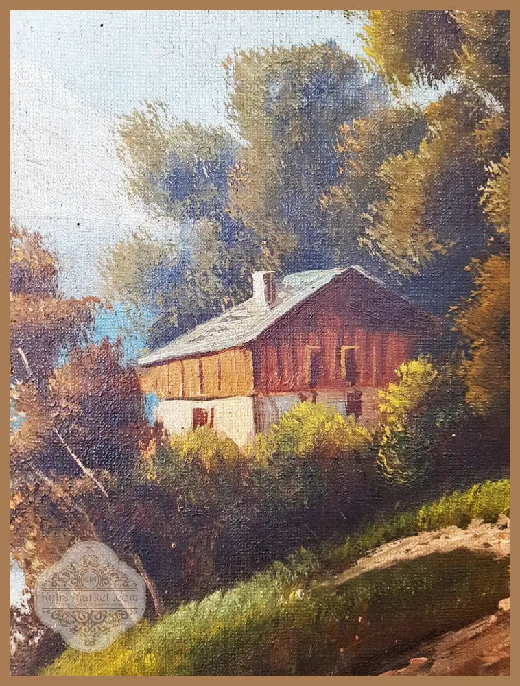 Пейзаж с вила и езеро- масло от неизвестен автор - Картина