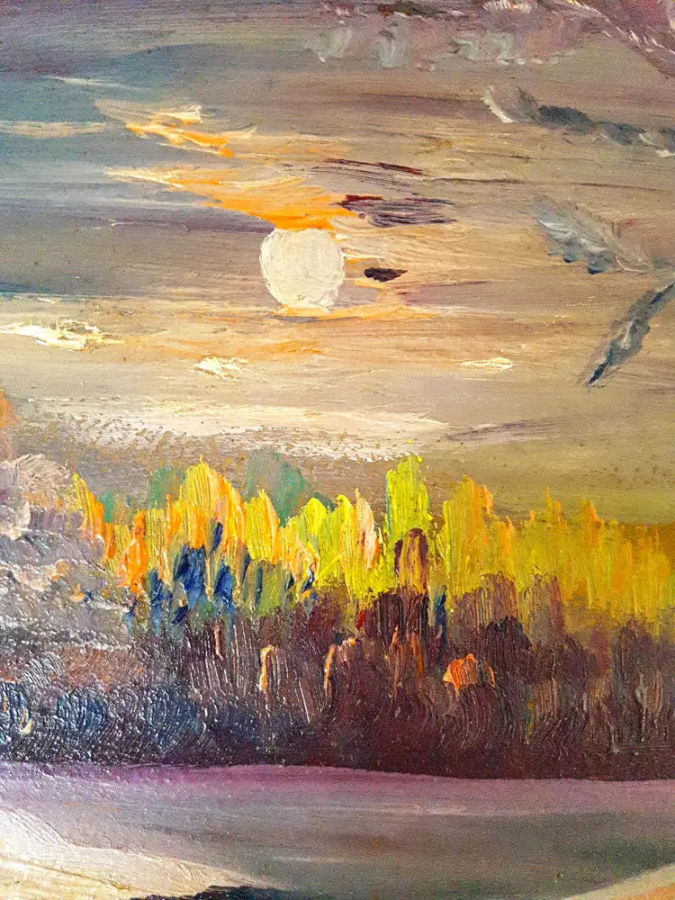 Пейзаж ’Зимна нощ’- масло от неизвестен автор (1087) - Картина