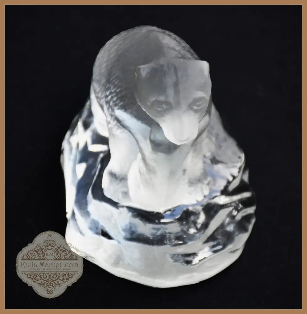Полярна мечка с мечето си - кристална скулптура на SEA Glasbruk Kosta - antique