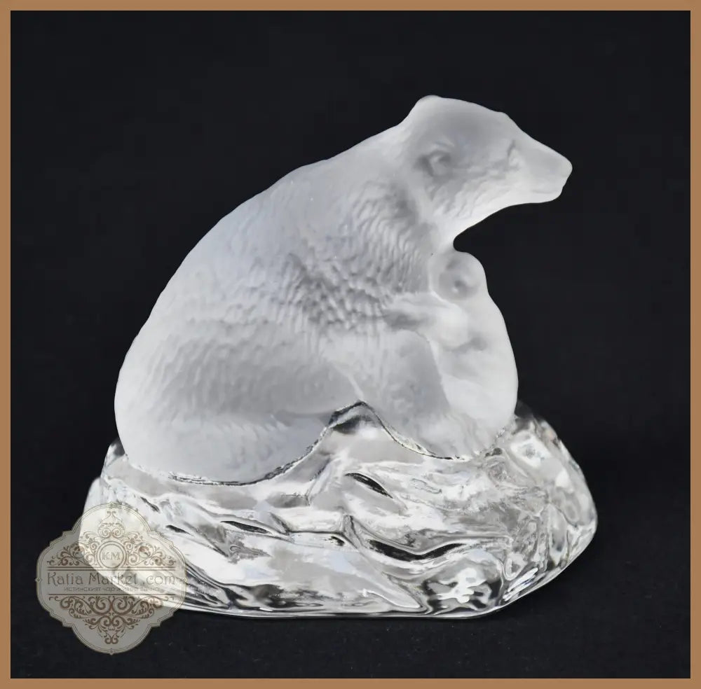 Полярна мечка с мечето си - кристална скулптура на SEA Glasbruk Kosta - antique