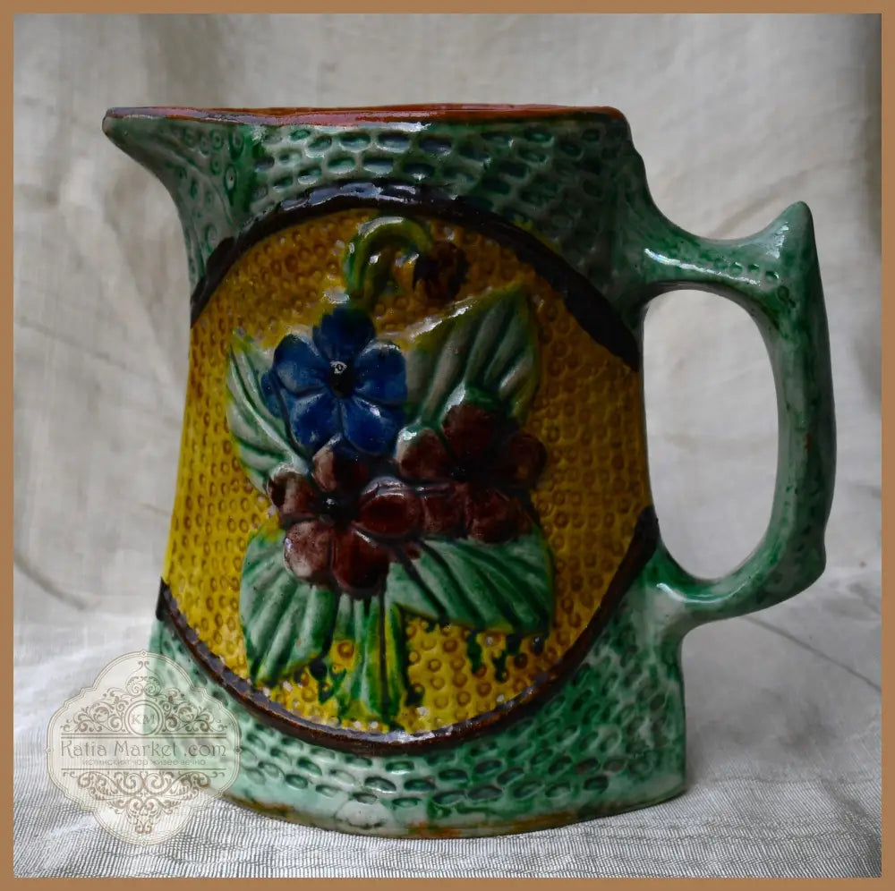Предвоенна кана за вино - полихромна керамика - antique