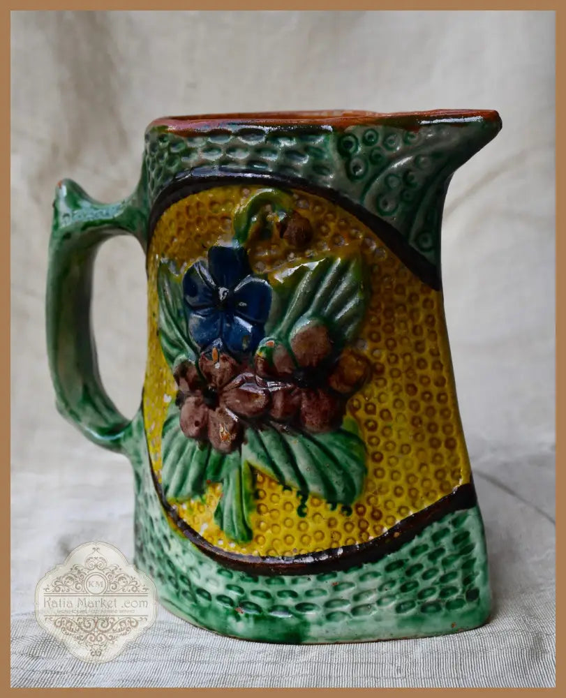 Предвоенна кана за вино - полихромна керамика - antique
