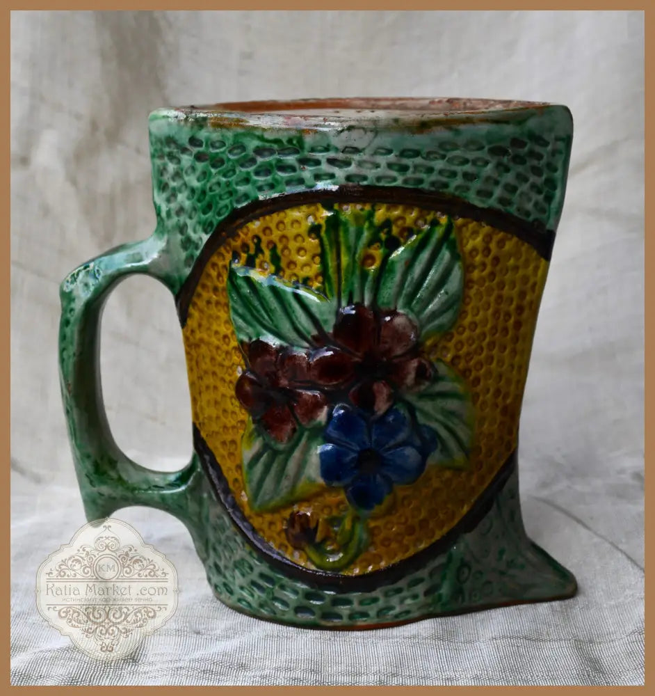 Предвоенна кана за вино - полихромна керамика - antique