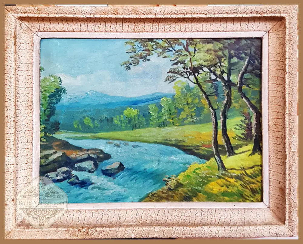 Пролетен пейзаж с река - масло - Не е посочен - Картина