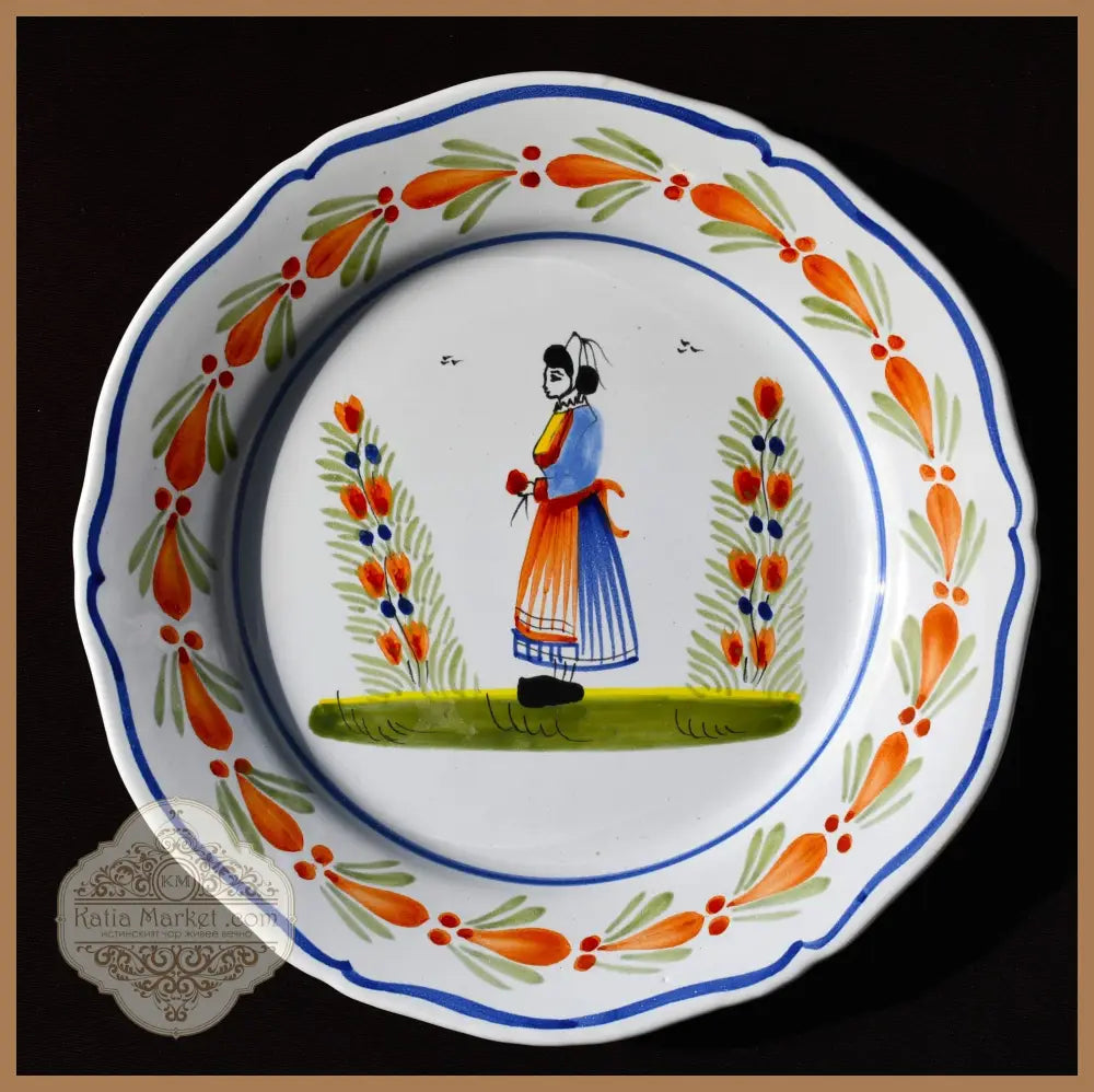 Ръчно рисувана чиния ’Henriot Quimper’ - antique