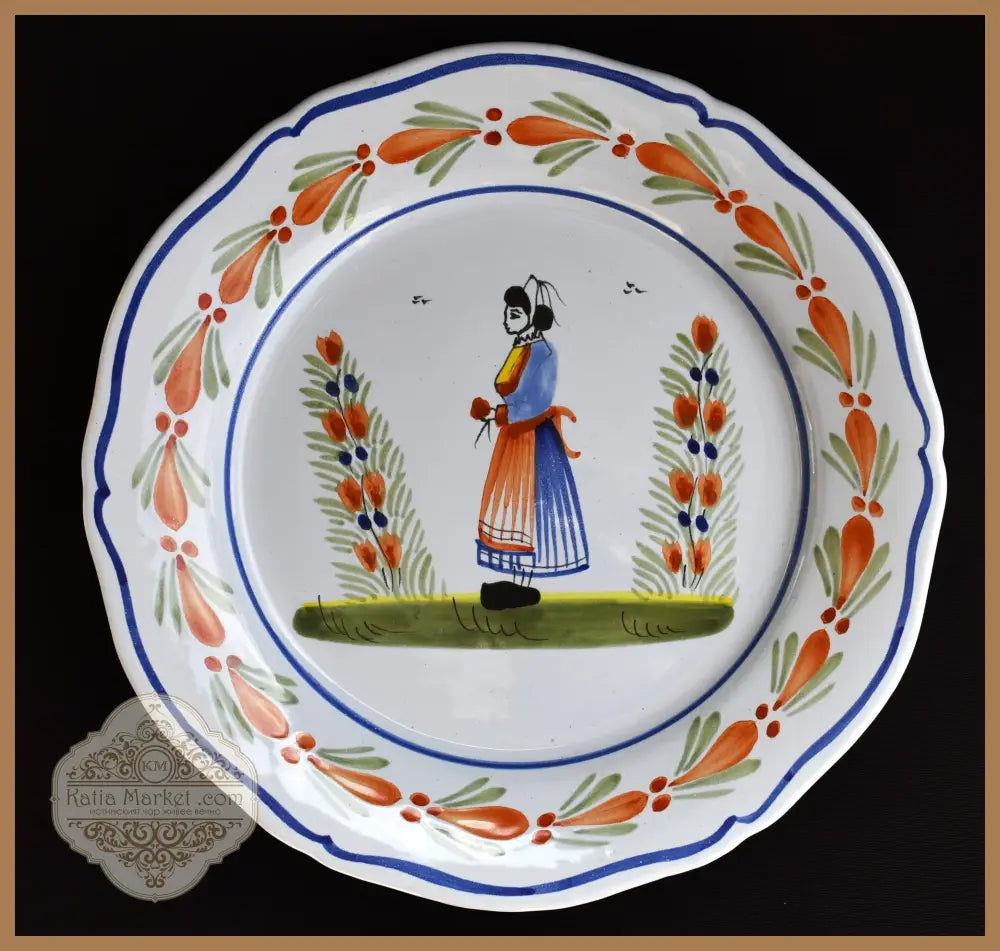 Ръчно рисувана чиния ’Henriot Quimper’ - antique