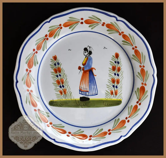 Ръчно рисувана чиния ’Henriot Quimper’ - antique