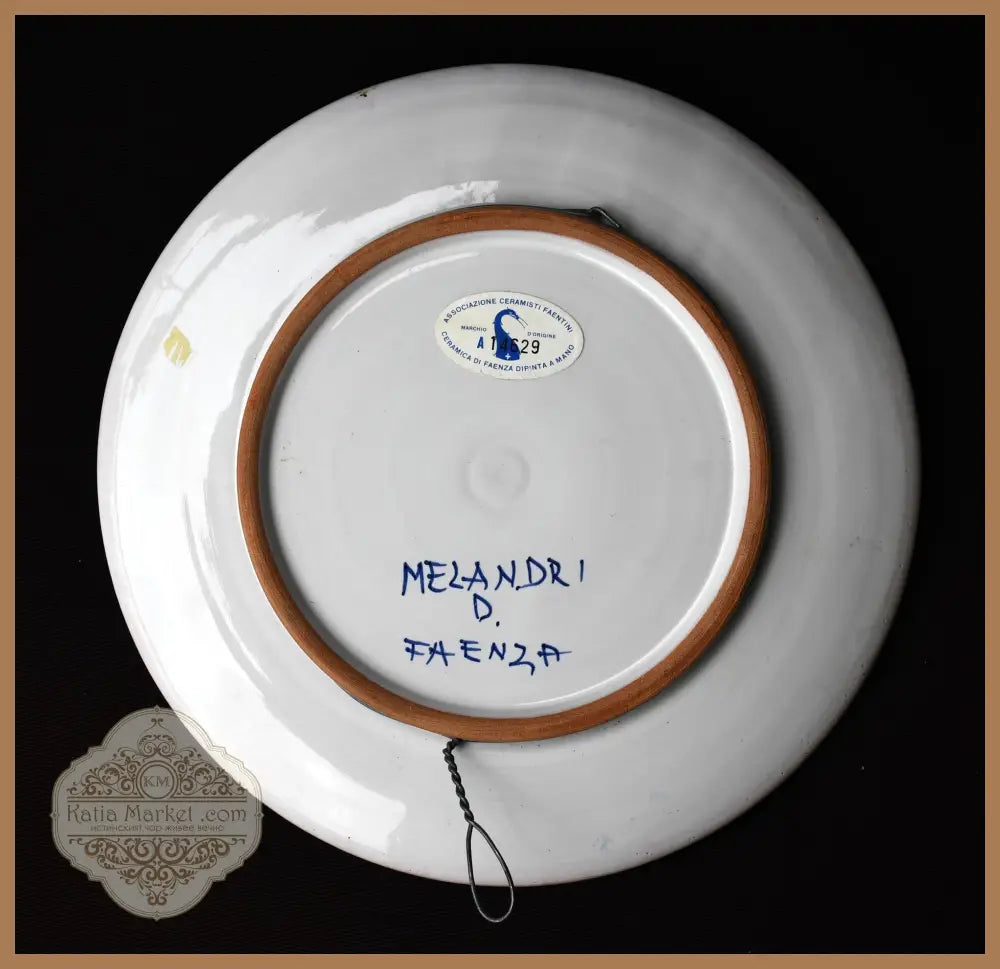 Ръчно рисувана чиния Melandri от Фаенца. Подписана. - antique