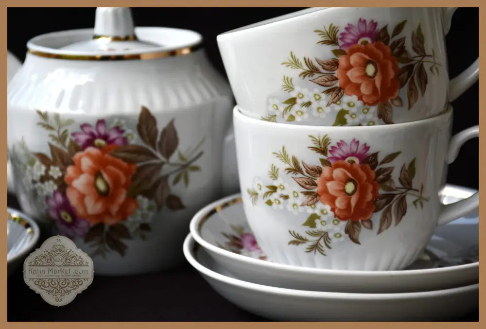 Съветски винтидж сервиз за чай - ’Dmitrovsky porcelain - Verbilki’ - antique