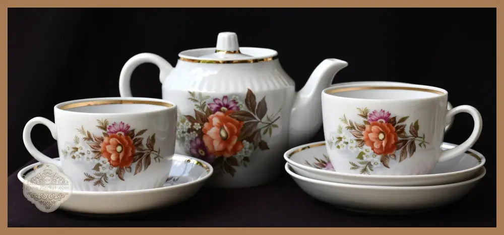 Съветски винтидж сервиз за чай - ’Dmitrovsky porcelain - Verbilki’ - antique