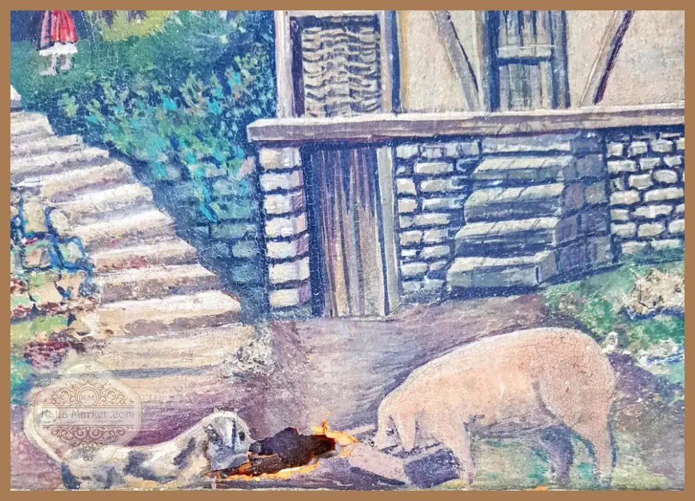 Селски пейзаж с къщи масло от неизвестен автор (1111) - Картина