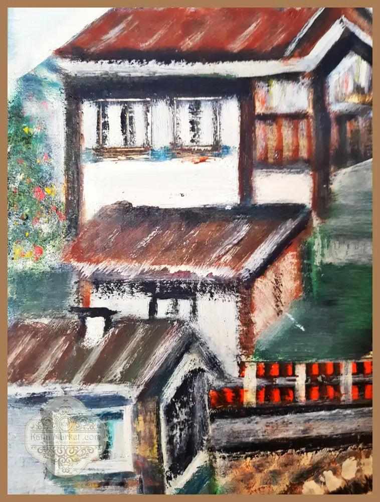 Селски пейзаж с мост- масло- 1990 година - Стефан Кадиев - Картина
