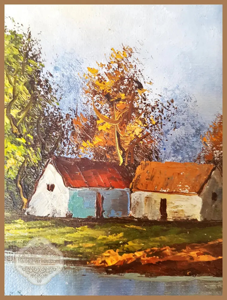 Селски пейзаж с река- масло - H. Knauf - Картина