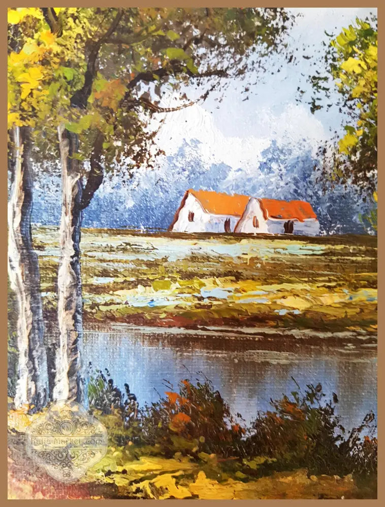 Селски пейзаж с река- масло - H. Knauf - Картина