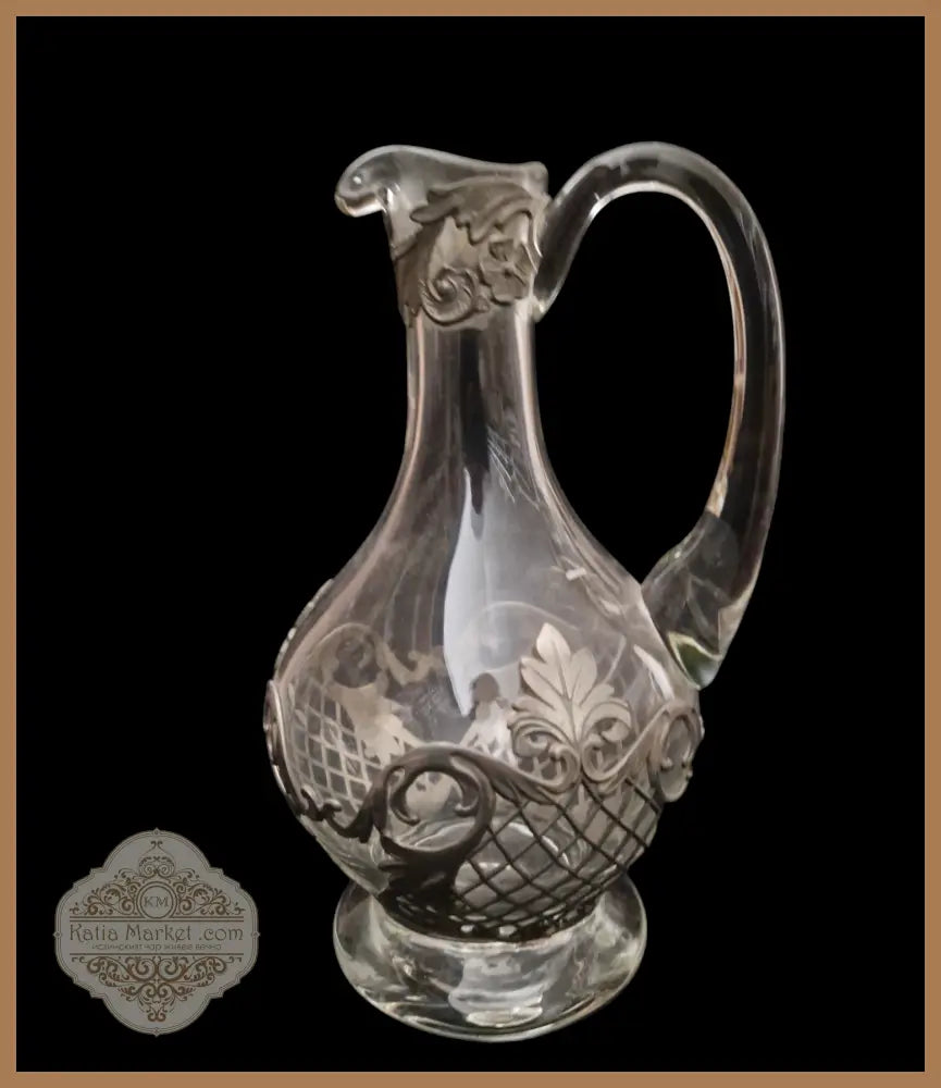 Стъклена гарафа с метален обхват - antique