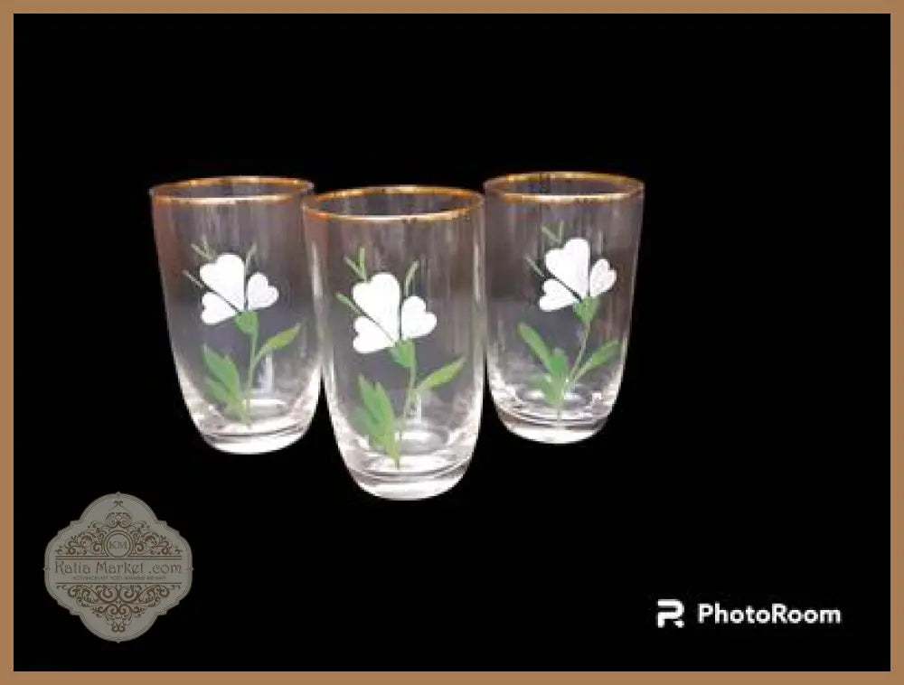 Стъклени водни чаши - ръчно рисувани - antique
