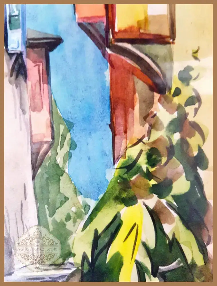 Улица ’Стръмна’- акварел от Д. Петков (1094) - Картина