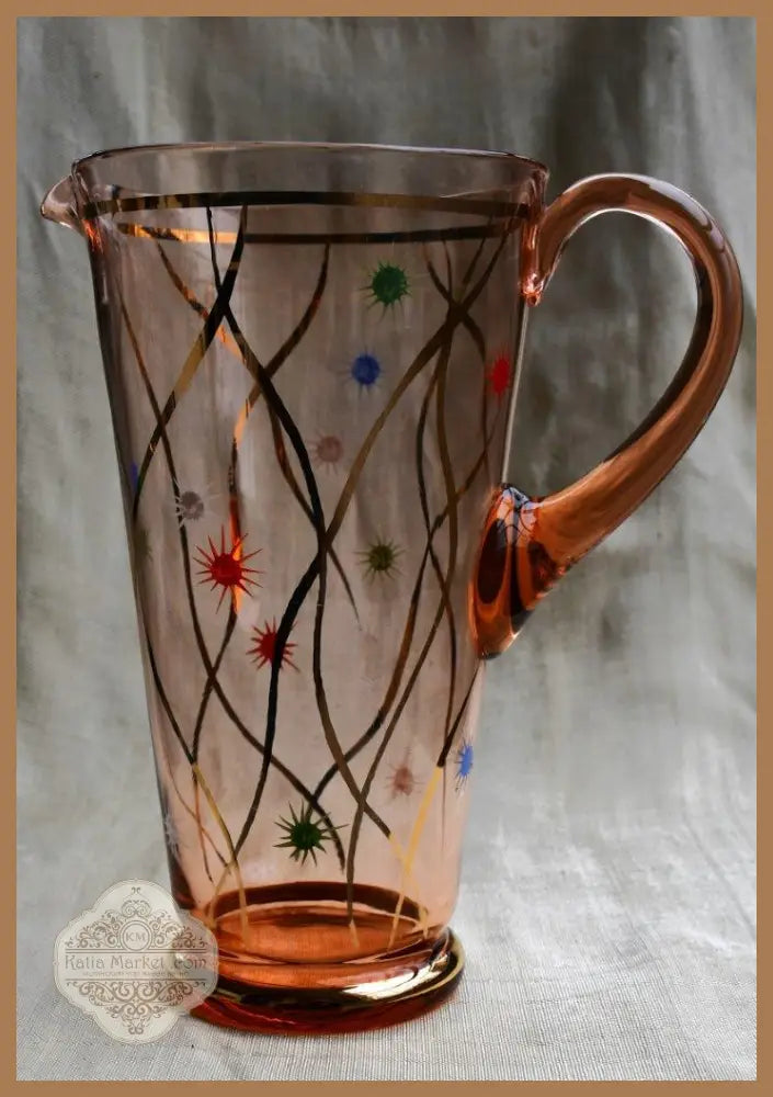 Винтидж сет за домашна лимонада. Розалиново стъкло. - antique