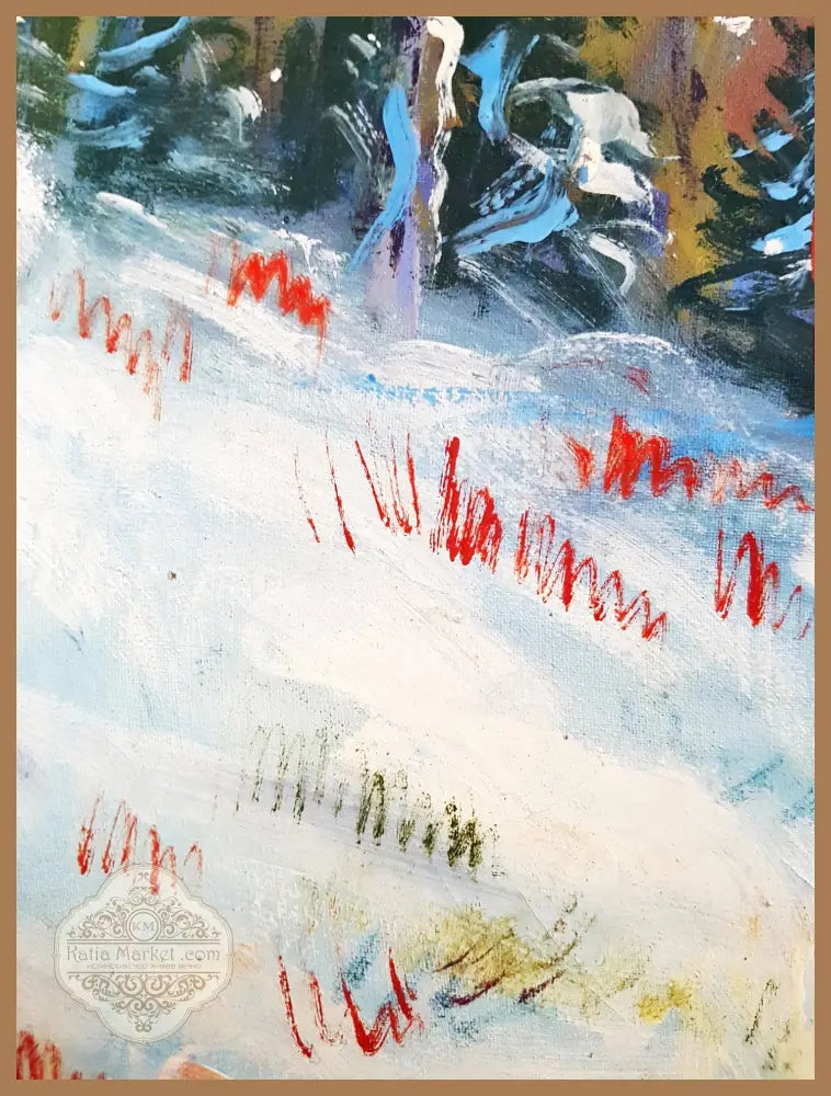 Зимен пейзаж с конски впряг- масло - М. З. (монограм / инициали) - Картина