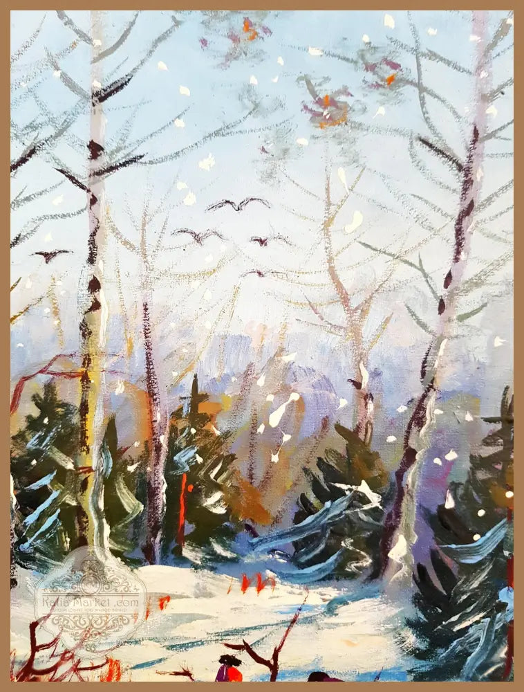 Зимен пейзаж с конски впряг- масло - М. З. (монограм / инициали) - Картина