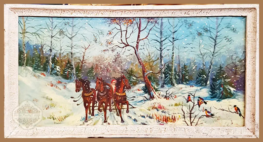 Зимен пейзаж с конски впряг- масло - М. З. (монограм / инициали) - Картина