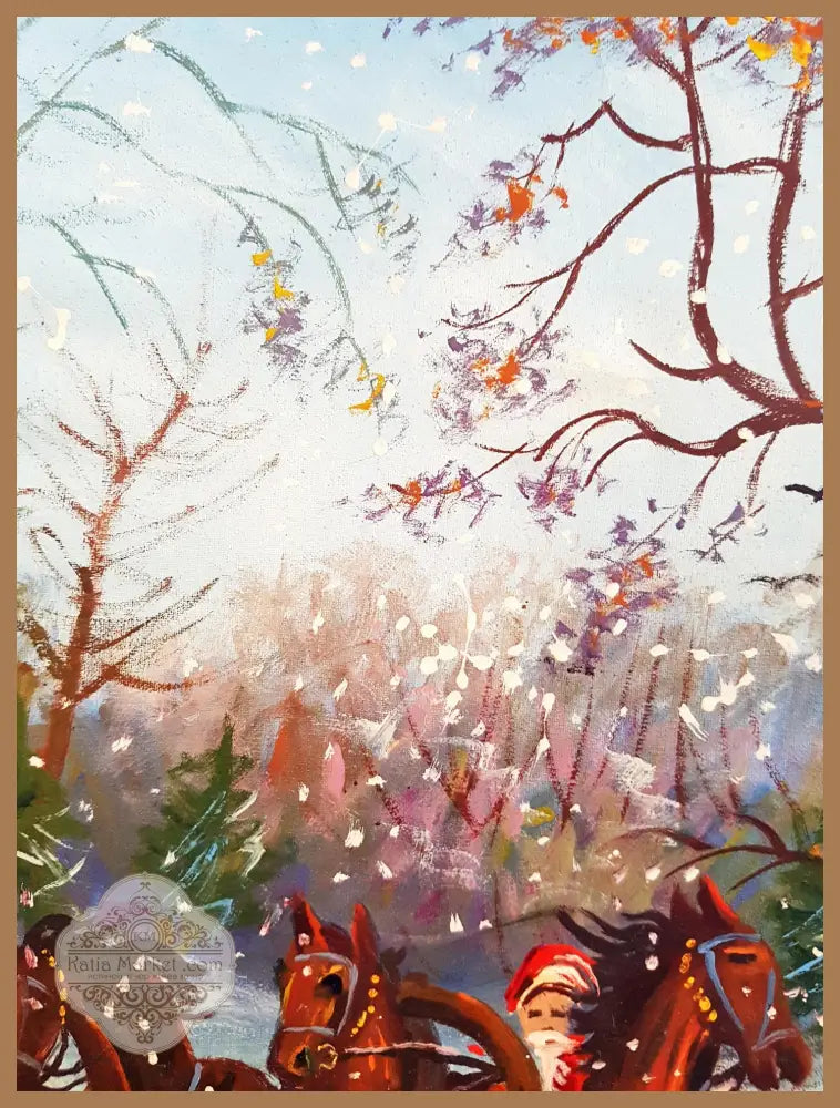 Зимен пейзаж с конски впряг- масло - М. З. (монограм / инициали) - Картина