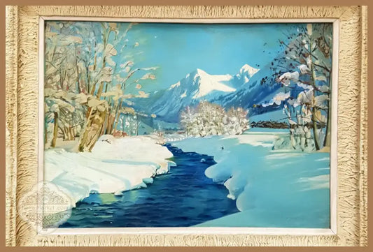 Зимен пейзаж с планина — цяла картина с рамка