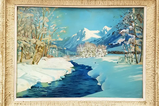 Зимен пейзаж с планина — цяла картина с рамка