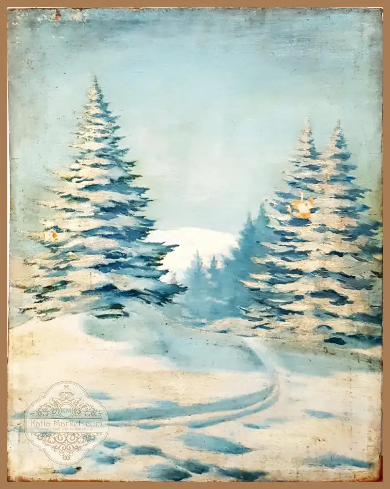 Зимен планински пейзаж, масло от неизвестен автор (1178) - Картина