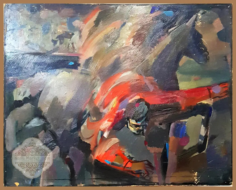 Жокей падащ от коня- масло - Б. Иванов - Картина