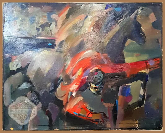 Жокей падащ от коня- масло - Б. Иванов - Картина